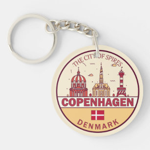 Copenhagen Denmark City Skyline Emblem Keychain