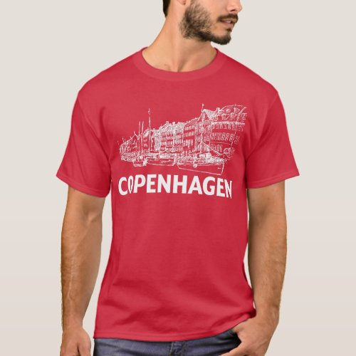 Copenhagen Denmark City Skyline Silhouette Outline T_Shirt