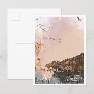 Copenhagen Denmark Color Pencil City Landscape Postcard