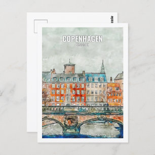 Copenhagen Denmark Famous Travel Place Watercolor Postcard