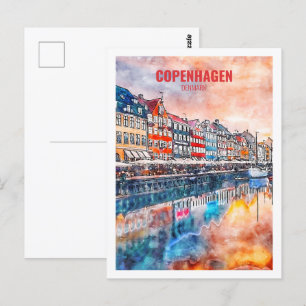 Copenhagen Denmark Famous Travel Place Watercolor Postcard