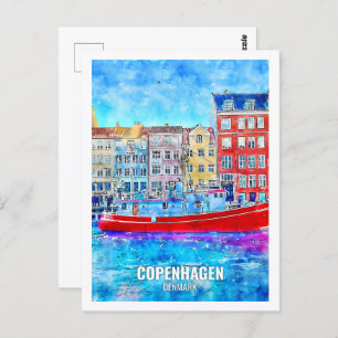 Copenhagen Denmark Famous Travel Place Watercolor Postcard