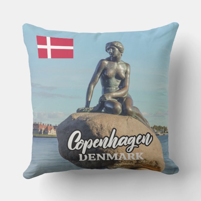 Copenhagen Denmark Mermaid Outdoor Pillow (Back)