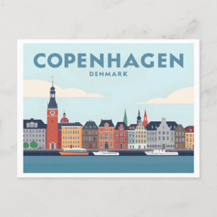 Copenhagen Denmark Nyhavn Waterfront Pastel Travel Postcard