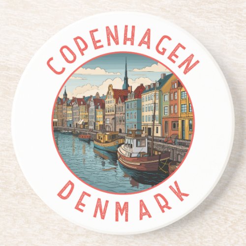 Copenhagen Denmark Retro Distressed Circle Coaster