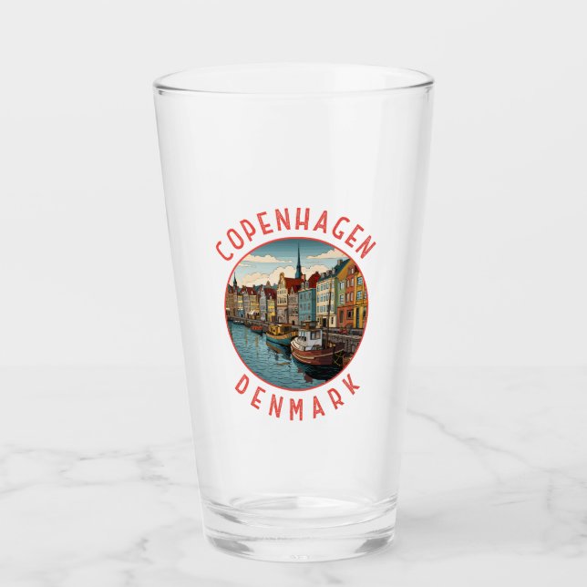Copenhagen Denmark Retro Distressed Circle Glass (Front)