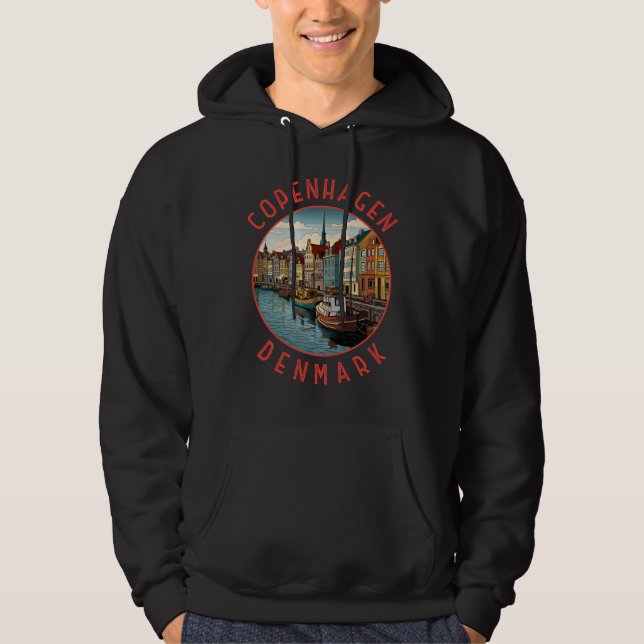 Copenhagen Denmark Retro Distressed Circle Hoodie (Front)