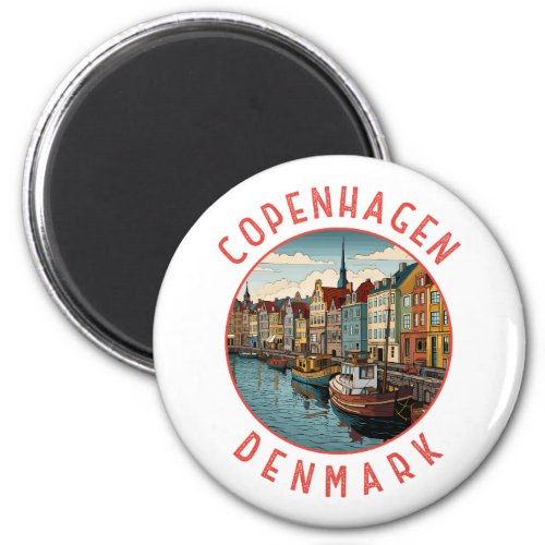 Copenhagen Denmark Retro Distressed Circle Magnet