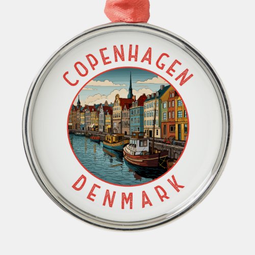 Copenhagen Denmark Retro Distressed Circle Metal Ornament