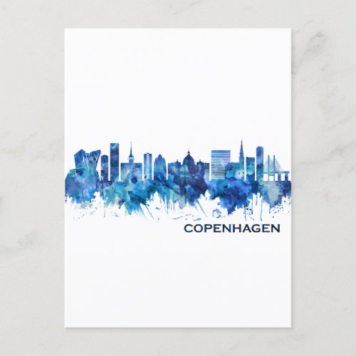 Copenhagen Denmark Skyline Blue Holiday Postcard