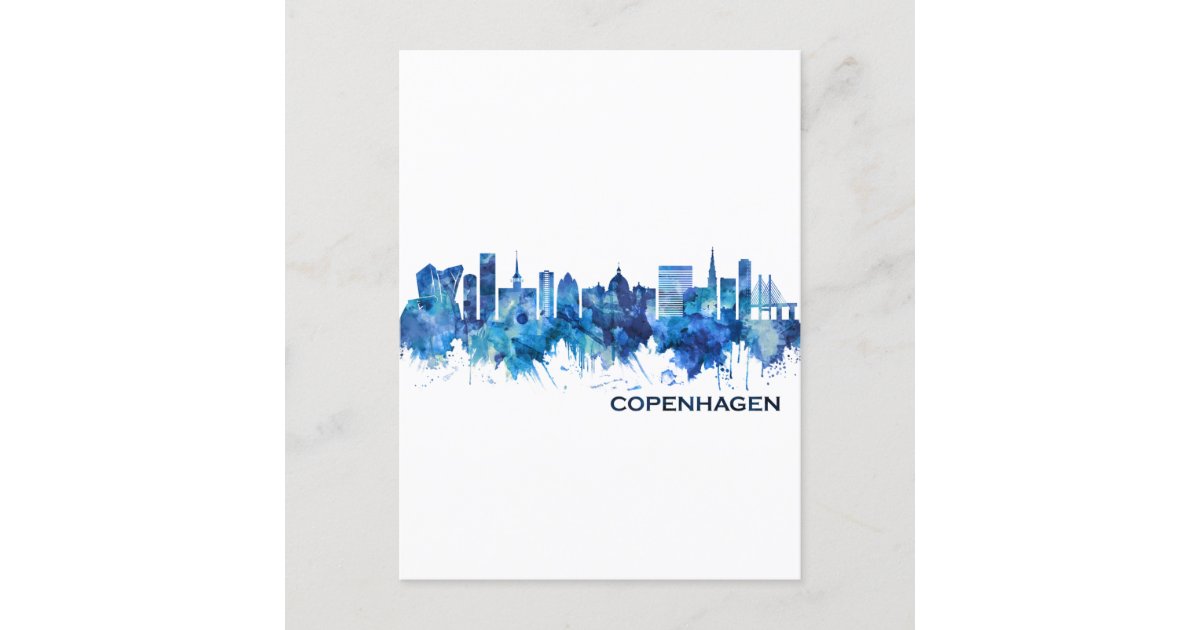 Copenhagen Denmark Skyline Blue Invitation Postcard Zazzle