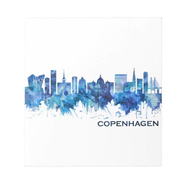 Copenhagen Denmark Skyline Blue Notepad (Front)