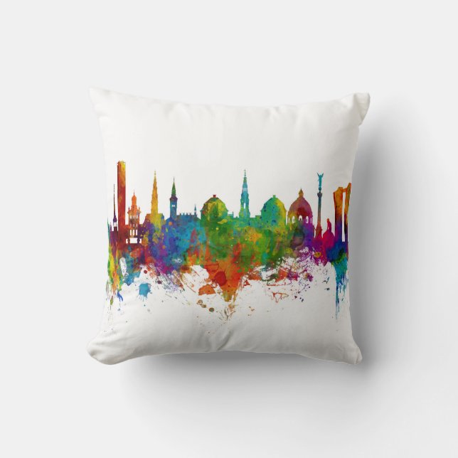 Copenhagen Denmark Skyline Throw Pillow (Front)