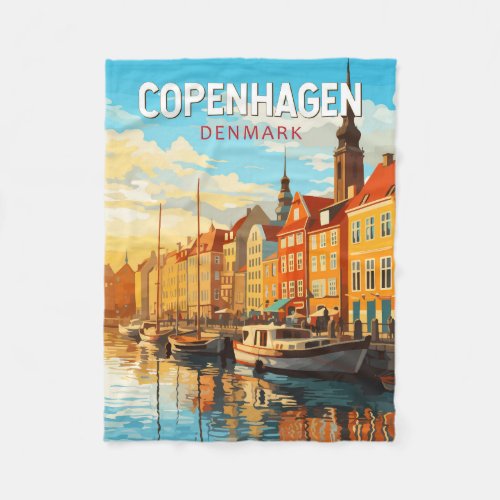 Copenhagen Denmark Travel Art Vintage Fleece Blanket