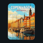 Copenhagen Denmark Travel Art Vintage Magnet<br><div class="desc">Copenhagen retro vector travel design. Copenhagen,  Denmark’s capital,  sits on the coastal islands of Zealand and Amager. It’s linked to Malmo in southern Sweden by the Öresund Bridge.</div>