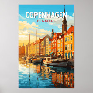 Copenhagen Denmark Travel Art Vintage Poster