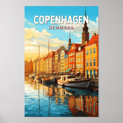 Copenhagen Denmark Travel Art Vintage Poster