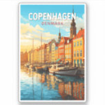 Copenhagen Denmark Travel Art Vintage Sticker<br><div class="desc">Copenhagen retro vector travel design. Copenhagen,  Denmark’s capital,  sits on the coastal islands of Zealand and Amager. It’s linked to Malmo in southern Sweden by the Öresund Bridge.</div>