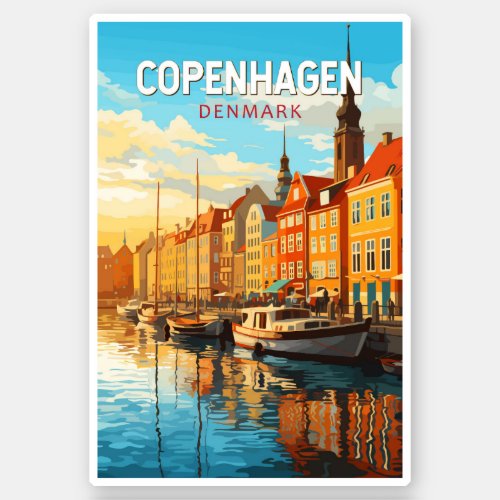 Copenhagen Denmark Travel Art Vintage Sticker
