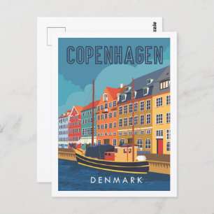 Copenhagen Denmark Travel Place Illustration Postcard