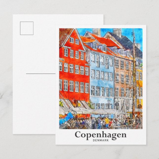 Copenhagen Denmark Travel Watercolor Sketch Postcard (Front/Back)