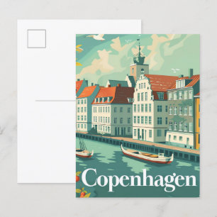 Copenhagen Denmark Vintage Travel Illustration Postcard
