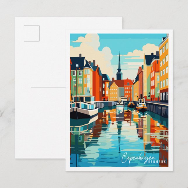 Copenhagen Denmark vintage travel illustration Postcard (Front/Back)