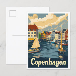Copenhagen Denmark Vintage Travel Illustration Postcard