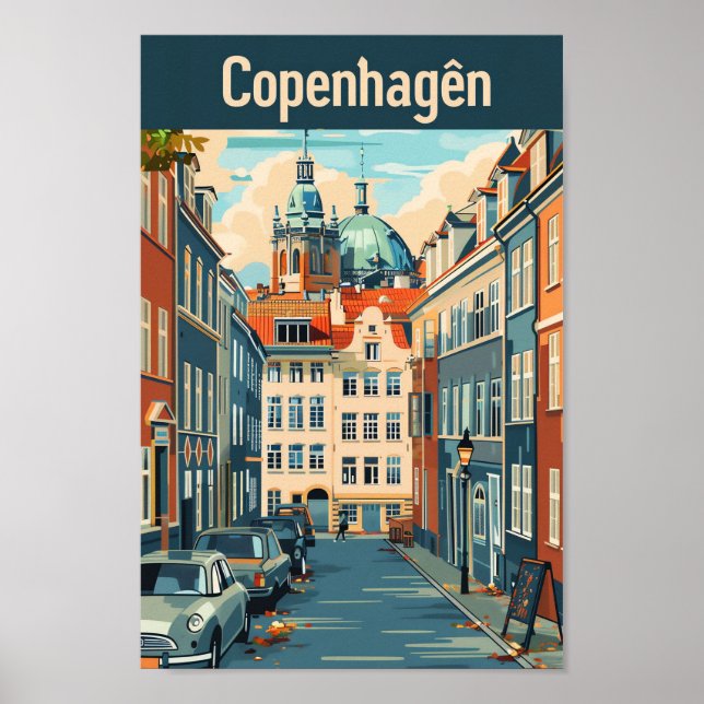 Copenhagen Denmark Vintage Travel Illustration Poster (Front)