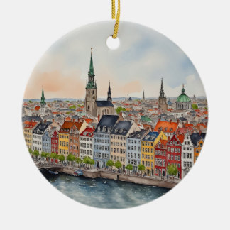 Copenhagen Denmark Watercolor Ceramic Ornament