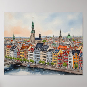 Copenhagen Denmark Watercolor Poster