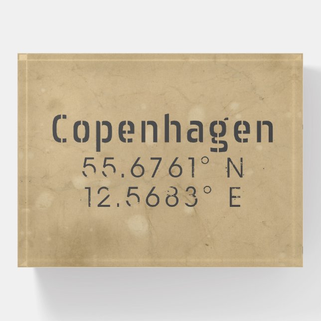 Copenhagen Latitude and Longitude   Paperweight (Front)