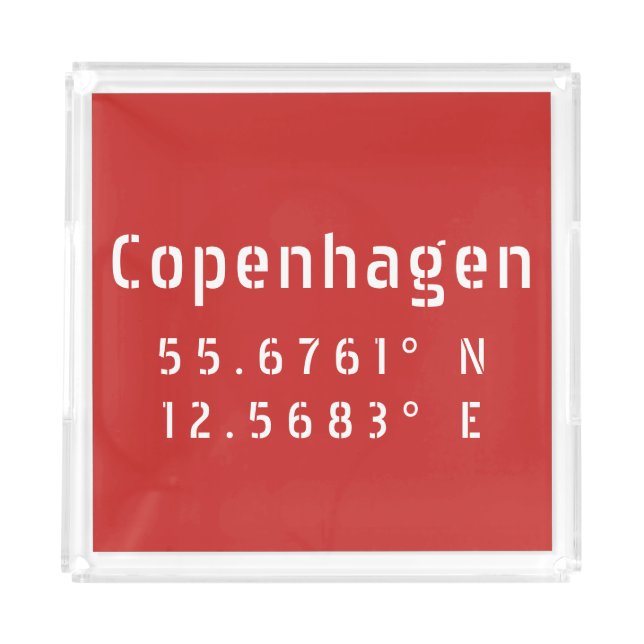 Copenhagen Latitude Longitude Acrylic Tray (Front)