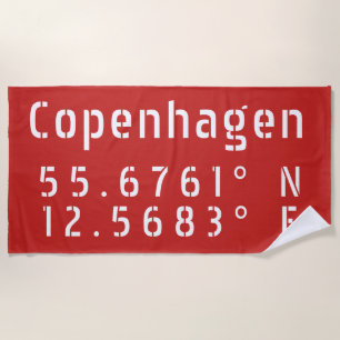 Copenhagen Latitude Longitude Beach Towel