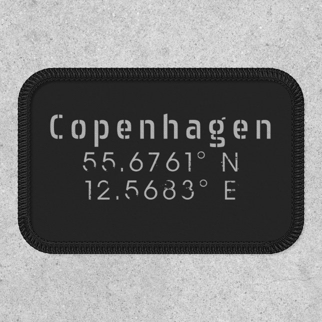 Copenhagen Latitude & Longitude Iron On Patch (Front)