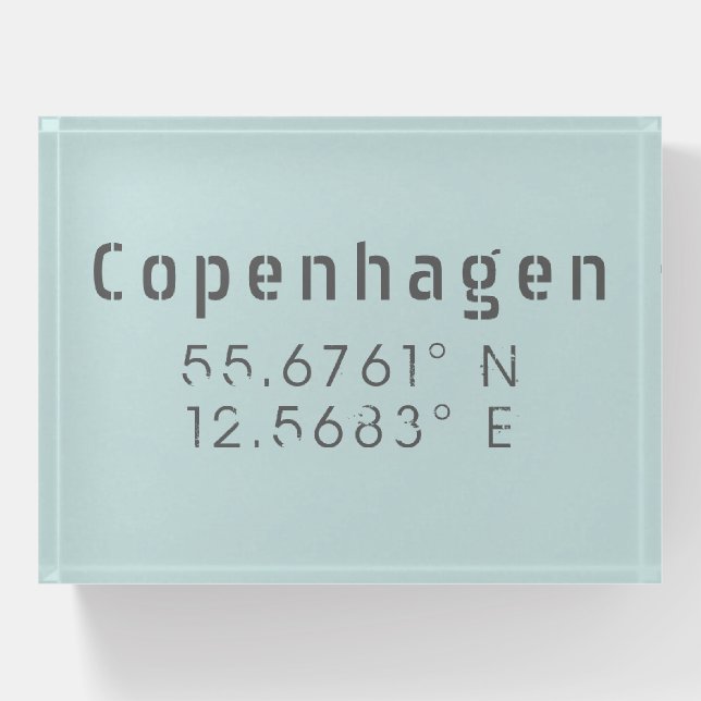 Copenhagen Latitude Longitude  Paperweight (Front)