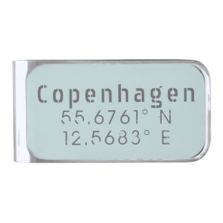 Copenhagen Latitude Longitude Silver Finish Money Clip