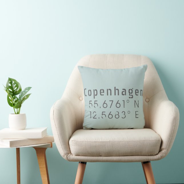 Copenhagen Latitude Longitude Throw Pillow (Chair)