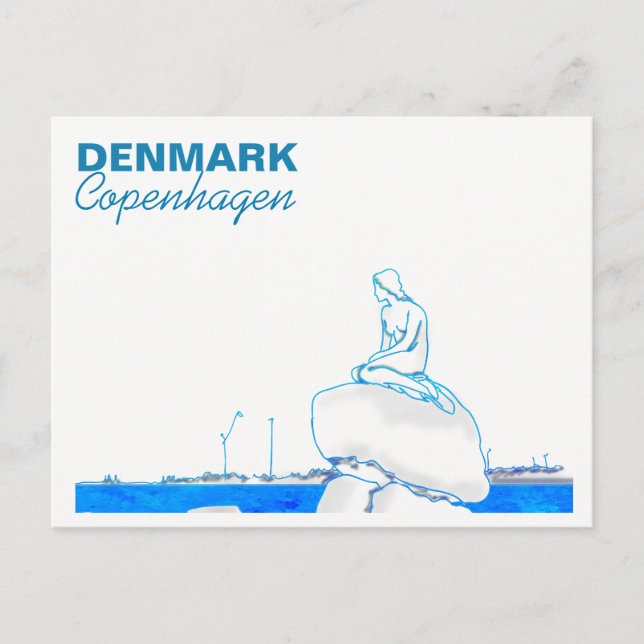 Copenhagen Little Mermaid Drawing Blue Postcard (Front)