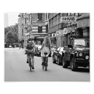 Copenhagen Lovers on Bicycles, Black and White. Photo Print