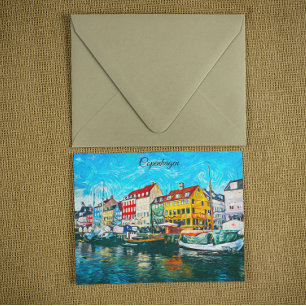 Copenhagen Oil Painting of Nyhavn Waterfront Postcard
