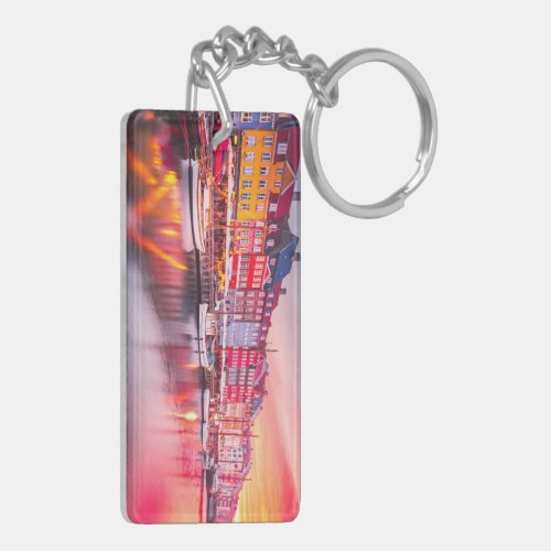  Copenhagen sunrise Nyhavn Denmark Keychain