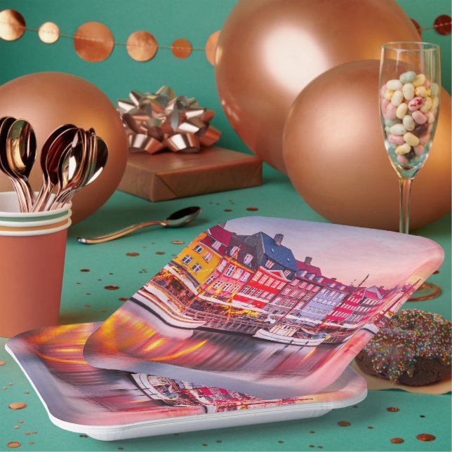  Copenhagen sunrise Nyhavn, Denmark Paper Plates (Multi)