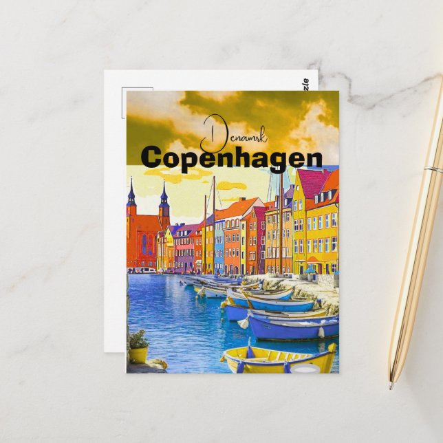 Copenhagen Travel Postcard, Copenhagen Travel Art, Postcard (Front/Back In Situ)