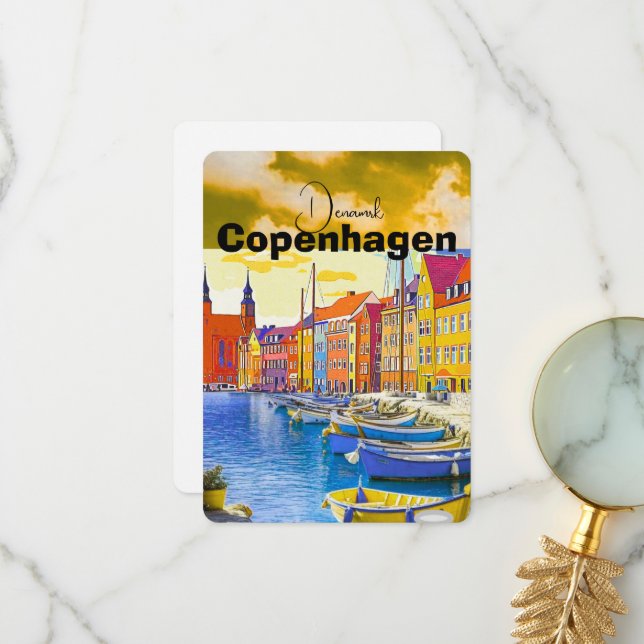 Copenhagen Travel Postcard, Copenhagen Travel Art, Thank You Card (Front/Back In Situ)