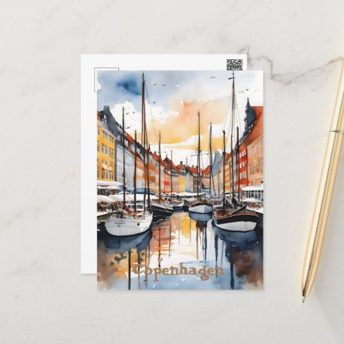 Copenhagen watercolor postcard