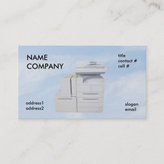 copier on blue clouds business card (Front)