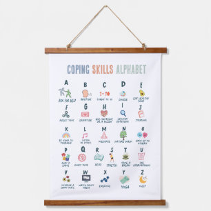 Coping Skill Alphabet, Mental Health, colorful Hanging Tapestry