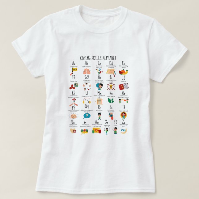 Coping Skills Alphabet Counselor Mental Health Awa T-Shirt (Design Front)