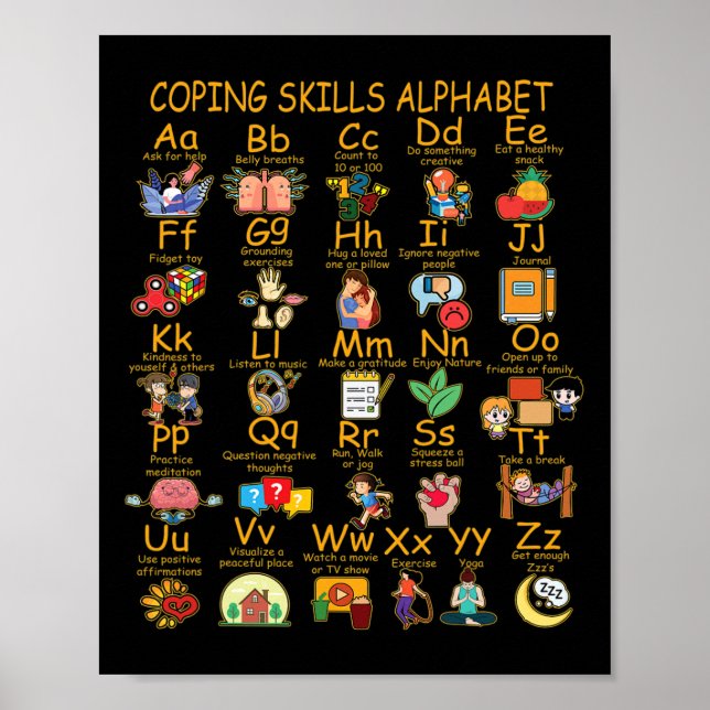 Coping Skills Alphabet Mental Health Awareness Cou Poster (Front)